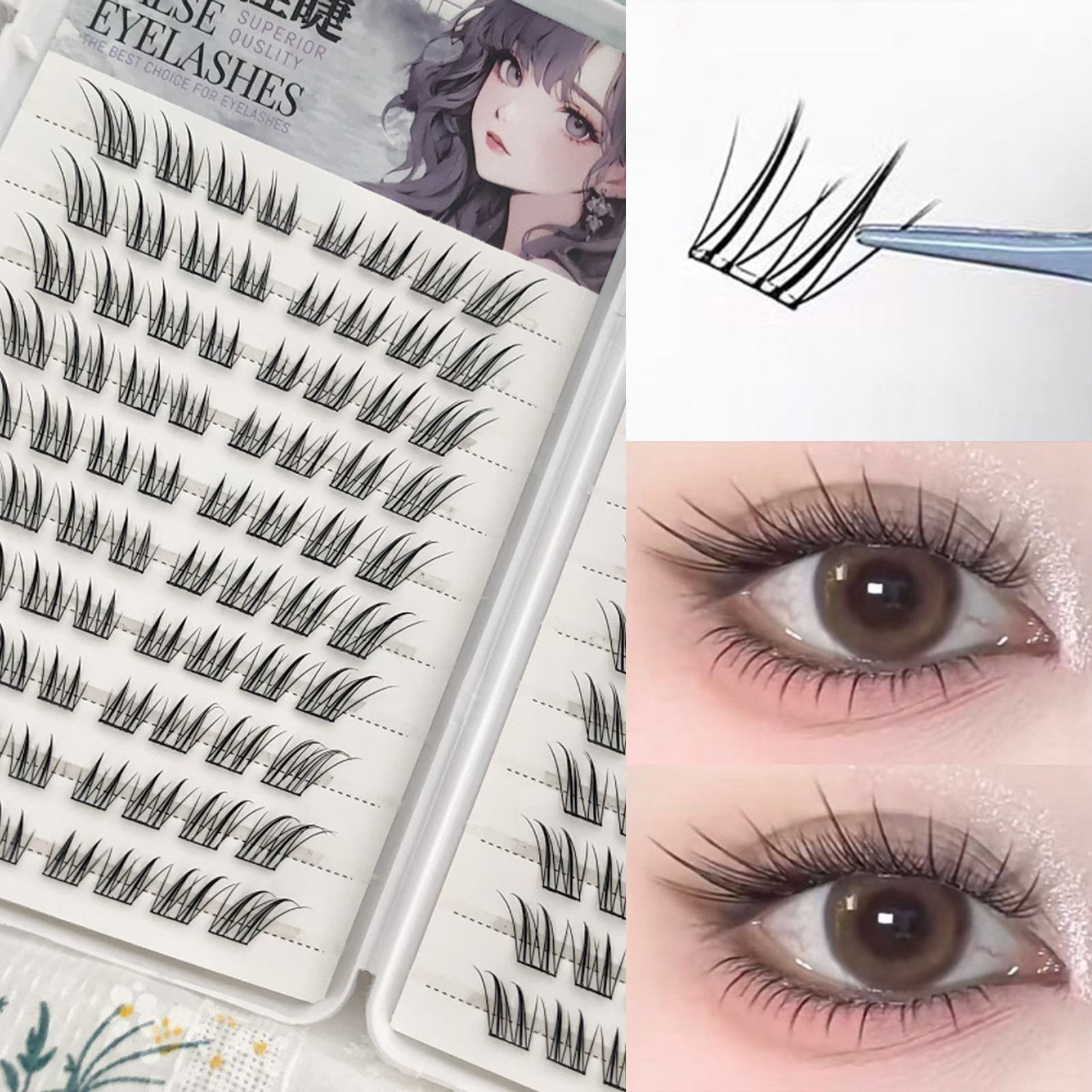 Eyelash Extension Fox Eye - 6/10/20 Rows Foxes False Eyelashes Glue-free