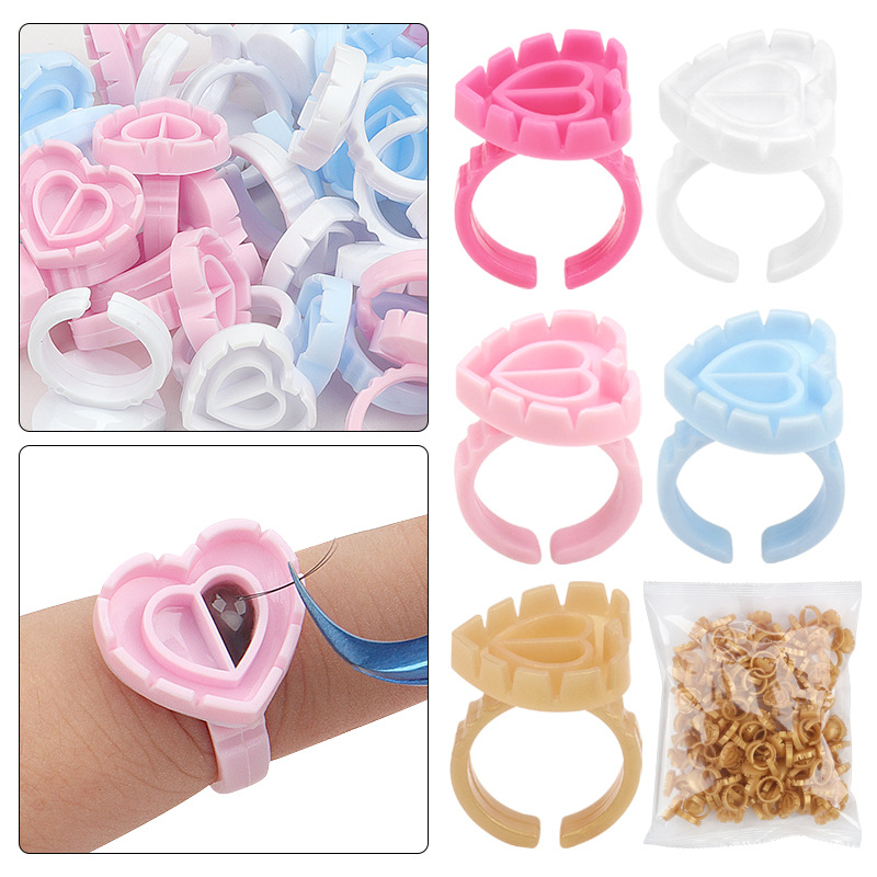 Eyelash Extension Guide - 100 PCS Disposable Heart-shaped Plastic Glue